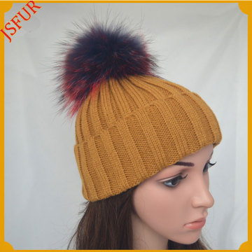 Jsfur Wholesale Handmade Winter Hat With Raccoon Fur Ball Hats