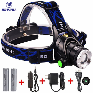 Rechargeable LED Headlamp with Adjustable Zoom and Head Strap