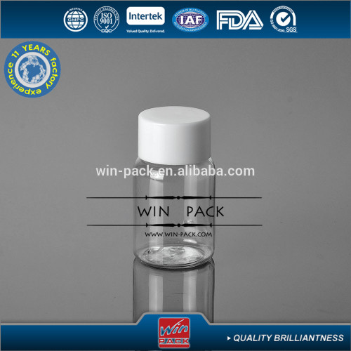 50ml clear boston round shape PET lotion bottle with white screw cap, blue lotion bottle manufacturer