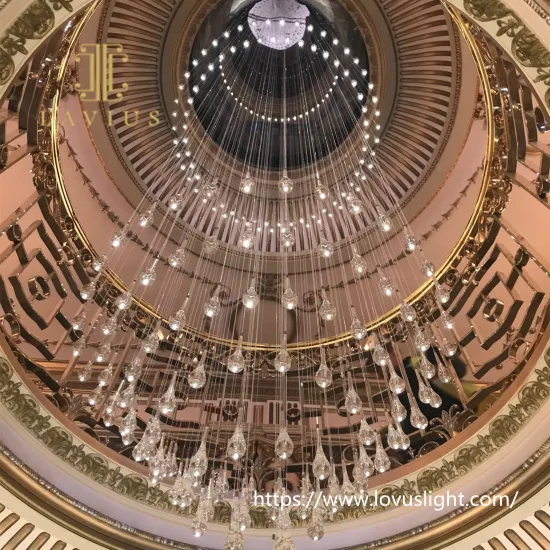 Drop shape large size concise style hotel crystal chandelier Modern design staircase crystal chandelier