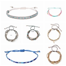 multi-layer Bracelet color Seed beaded woven rope beach Elastic Charm Bohe stackable wax coated thread adjustable for women