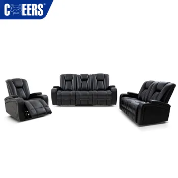 MANWAH CHEERS Electric Fabric Recliner Sofa Set: LED Lights & Storage Box with Cup Holders Included