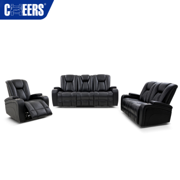 MANWAH CHEERS Electric Fabric Recliner Sofa Set: LED Lights & Storage Box with Cup Holders Included