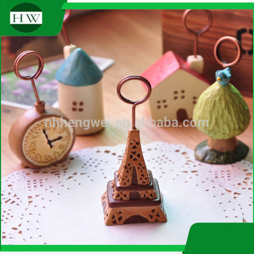 cheap mini resin cartoon antique tower clock photo name business card holder