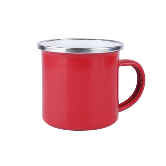 8cm Customized Logo White Enamel Coffee Mug Enamelware Campling Cup Enamel Cup Stainless Steel Rim Kitchenware Tools Enamel Mug
