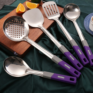 Stainless Steel 201 Spatula and Soup Spoon Set with Heat Insulation - 5pc Kitchen Utensils