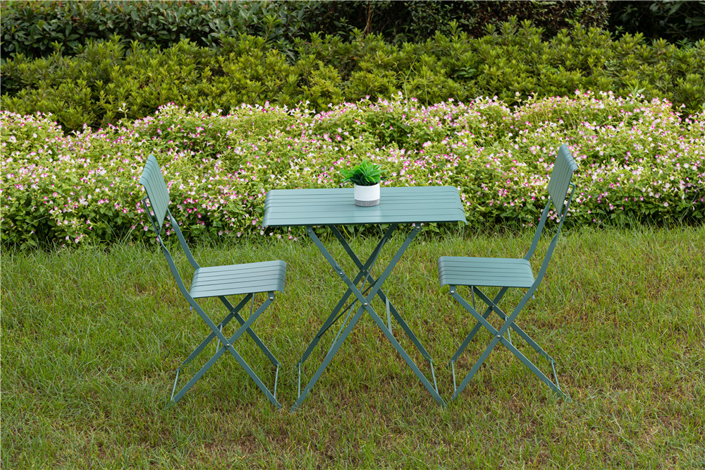 Metal Foldable Outdoor Slatted Table and Chairs 