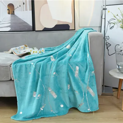 Factory Custom Coral Velvet Simple Solid Color Silver Printed  Soft Bed Blanket Gift Blanket