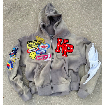 Custom Embroidery Patch Zip-Up Oversized Hoodie for Autumn
