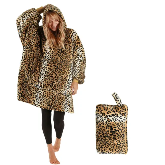 Amazon hot sell Winter Oversized Wearable Blanket Hooded Sherpa Plaid Hoodie Blanket