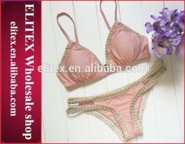 Wholesale Pink Hot Fashion Golden Side Fashion Latest Ladies Swimsuit 2017