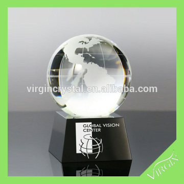 Noble Polished Carving Type crystal glass earth globe trophy with base for souvenir