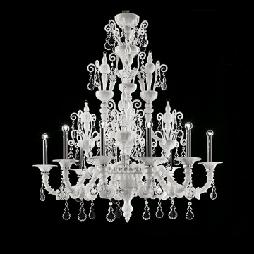 Luxury Wedding Decoration: Large Crystal Chandelier with White Glass and Clear Crystal Pendant Lights