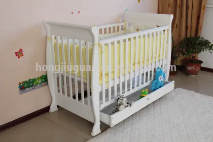 Solid Wood Material Crib Type baby crib with storage drawer