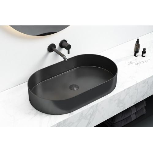 Bacia de lavagem única de banheiro preto moderno de aço inoxidável