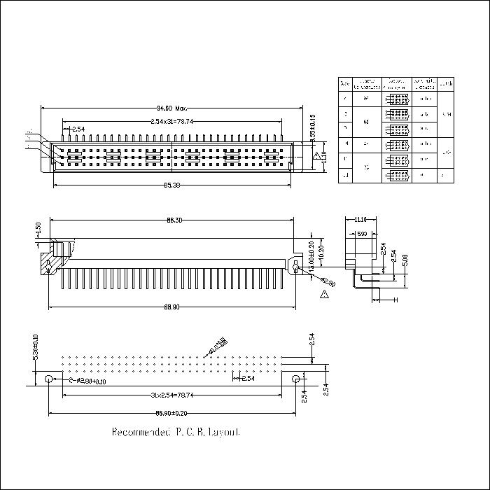 DMR-96-BFS0-301 DIN 41612 Right Angle Plug Type C Connectors 96 Positions