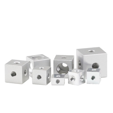 Aluminum Alloy Cubic Nut Plate Connection Blocks with Six-Sided Copper Nuts - 10x10x10 Size