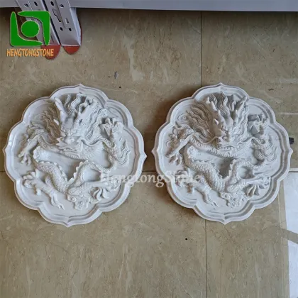 Chinese Style White Marble Dragon Wall Relief for Home Office Decoration
