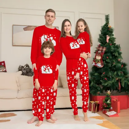 Family Christmas Pajamas: Long Sleeve Cotton 2-Piece Set for Mom, Dad, Kids, and Dog