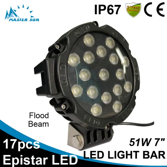 Waterproof Black 7inch 51w led tractor work light car led light bar off road led light bar