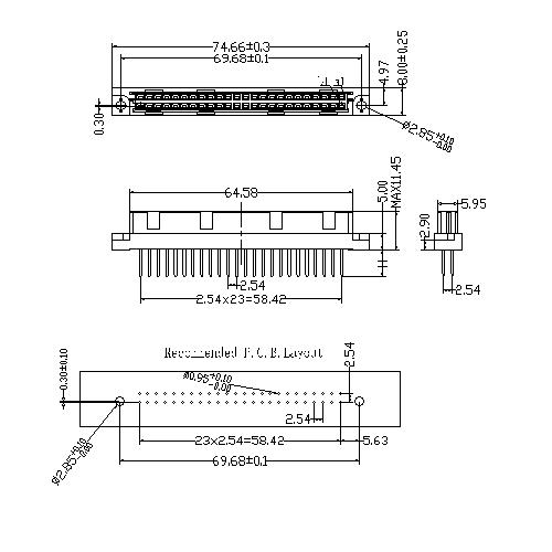 DFS-XX-XXX-217 DIN 41612 ertical Female Type B Connectors 48 Positions