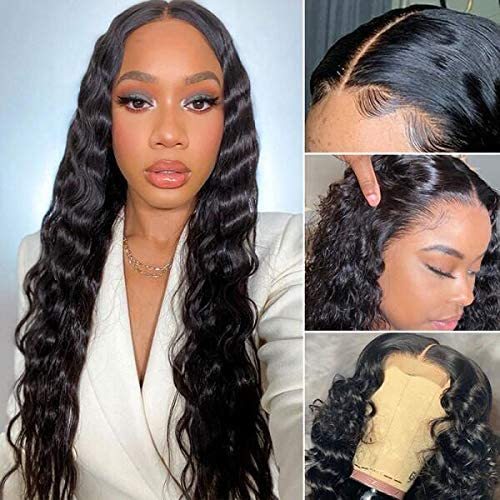 13x4 Lace Front Wigs Loose Deep Pre Plucked Frontal Wigs Natural Hairline For Black Women 180% Density Brazilian Natural Color