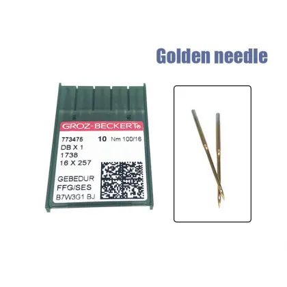 German Groz-Beckert Computerized Lock Stitch Machine Needles: DB*1, Gold, Heat-Proof