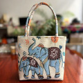 波西米亞大象提花托特包手工編織刺繡單肩包