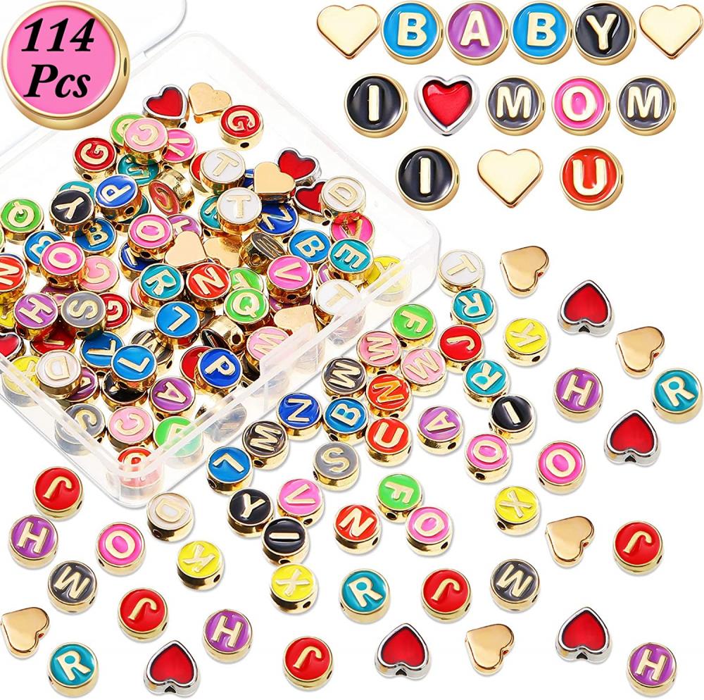 114 Pcs Alloy Enamel Alphabet Letter Beads