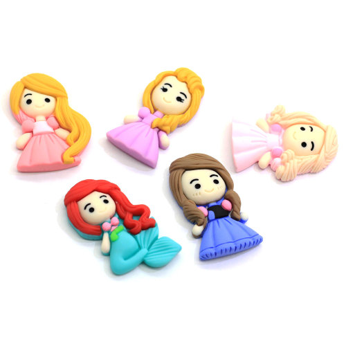 23mm 32mm Kawaii Cartoon Doll Flat Back Princess Resin Cabochons For DIY Hair Bow Phone Decoration Scrapbooking