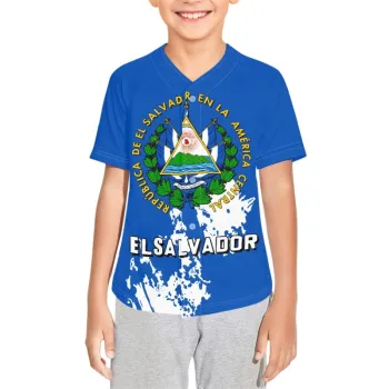 Customized Kids Baseball Jersey with El Salvador Flag Pattern for Ages 3-16