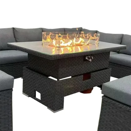 PE Rattan Outdoor Dining Table with Gas Fire Pit