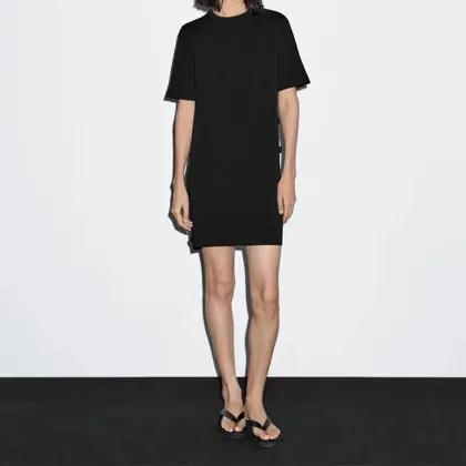 Women's Commuter Side Button Detail Short Knitted Dress Small Black Dress