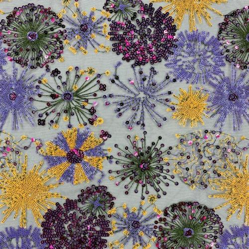 Tissu de broderie de paillettes fleuries de feux d&#39;artifice en fleurs