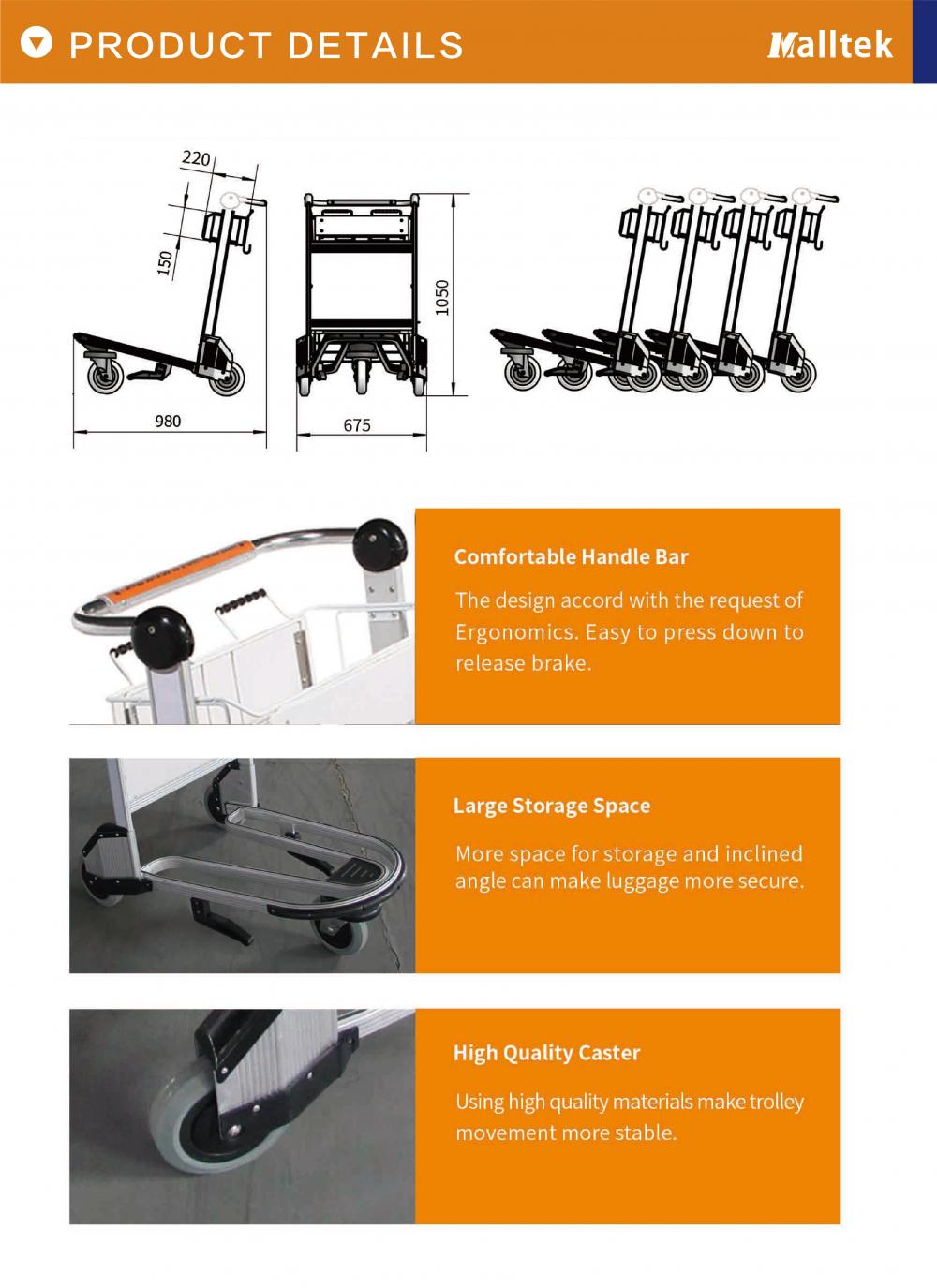 Aluminum Alloy Airport trolley with handle brake