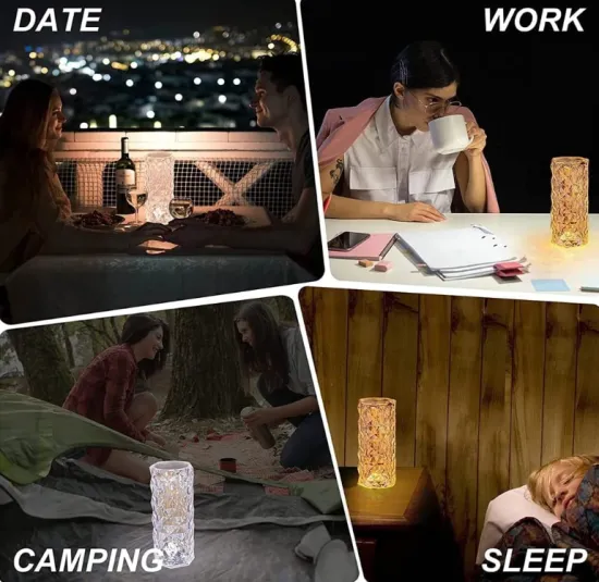RGB Night Light Touch USB Romantic LED Rose Diamond Table Lamps for Bedroom Party Dinner Creative Lights