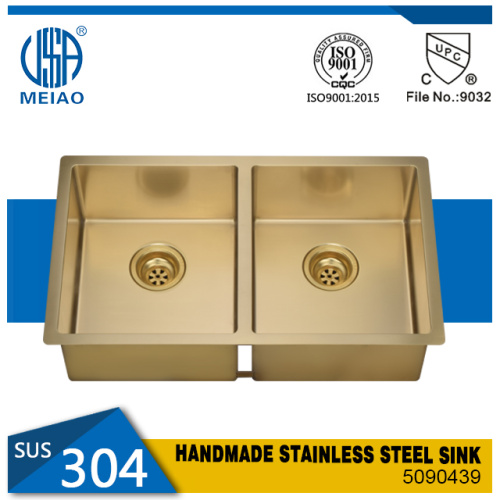 Nano 304 aço inoxidável dourado pia de cozinha artesanal