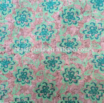 fashion flower pattern cork fabric used for bags /shoes/wall decoration/sofa