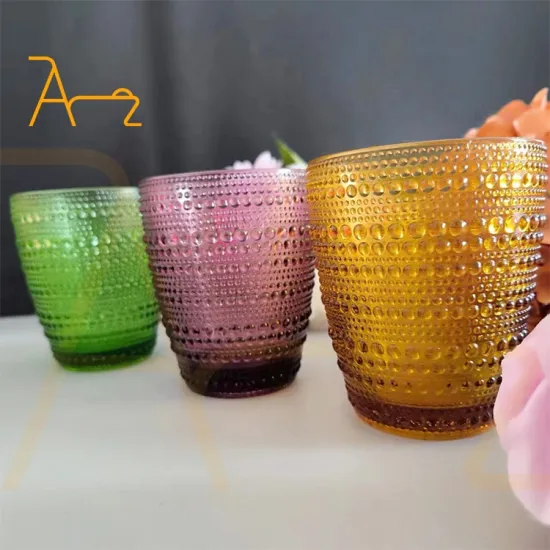 Custom Embossed Vintage Glassware: Beverage Cups, Decorative Colored Water Glasses for Weddings and Events