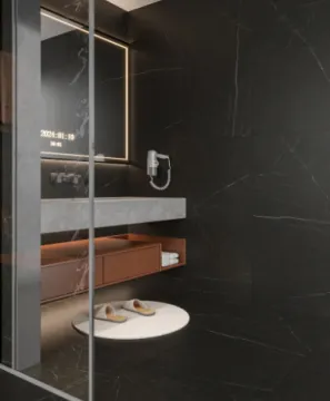 High-Quality Glossy Black Glazed Marble and Polished Porcelain Floor Tiles: 750x1500mm Full Body Black Marble Flooring Solutions