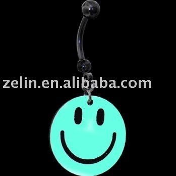 Glow in the Dark Smiley Face belly ring,navel body piercing jewelry