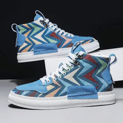 Men's Canvas High Top Breathable Graffiti Walking Shoes