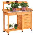 Outdoor Potting Bench Table with Mental Table Top