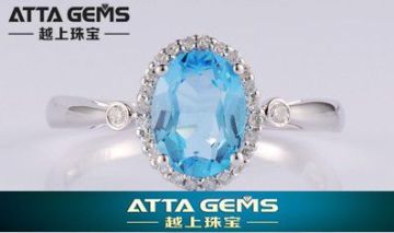 Fantastic 18K white gold women's ring-fashion gemstone ring with natural blue sapphire and diamond