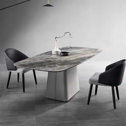 Contemporary Nordic One-Leg Stainless Steel Rectangle Dining Table