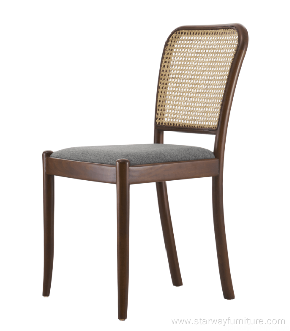 Modern Solid Wood Rattan Back leather Dining Chair