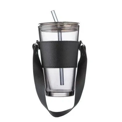 Creative glass sippy cup Simple atmosphere Large capacity High appearance level coffee cup Easy to lift the rope cup