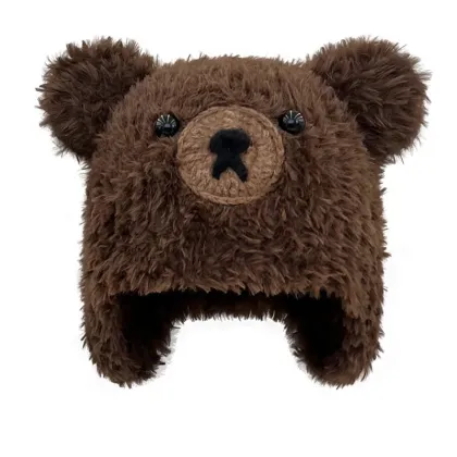 Korean Cute Bear Ear Warm Woolen Hats for Autumn and Winter