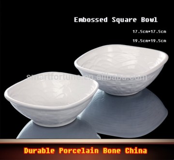 Square Embossed Flower Porcelain Serving Bowl