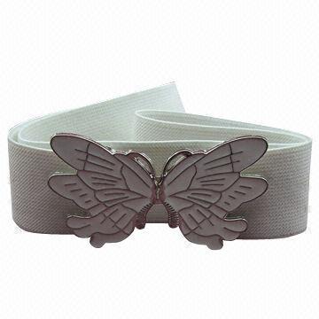 3cm Elastic Belt with White Enamel Butterfly Shape Clasp Buckle